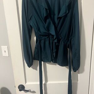 Elegant Dark Green Ruffle Blouse